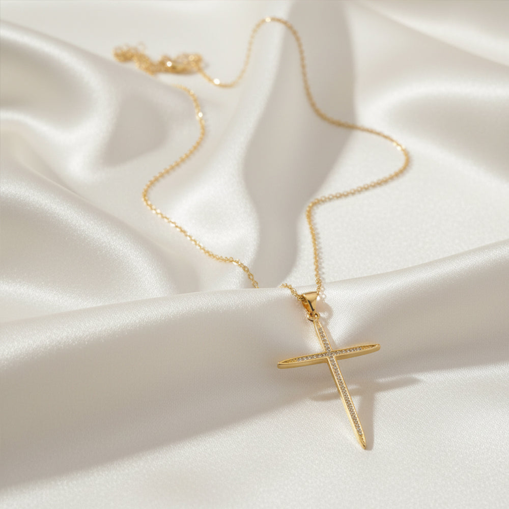 Sleek Diamond Cross Necklace