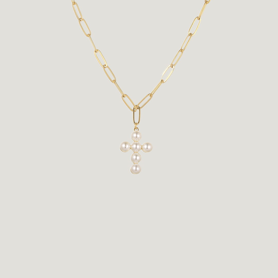 Exquisite Pearl Cross Necklace