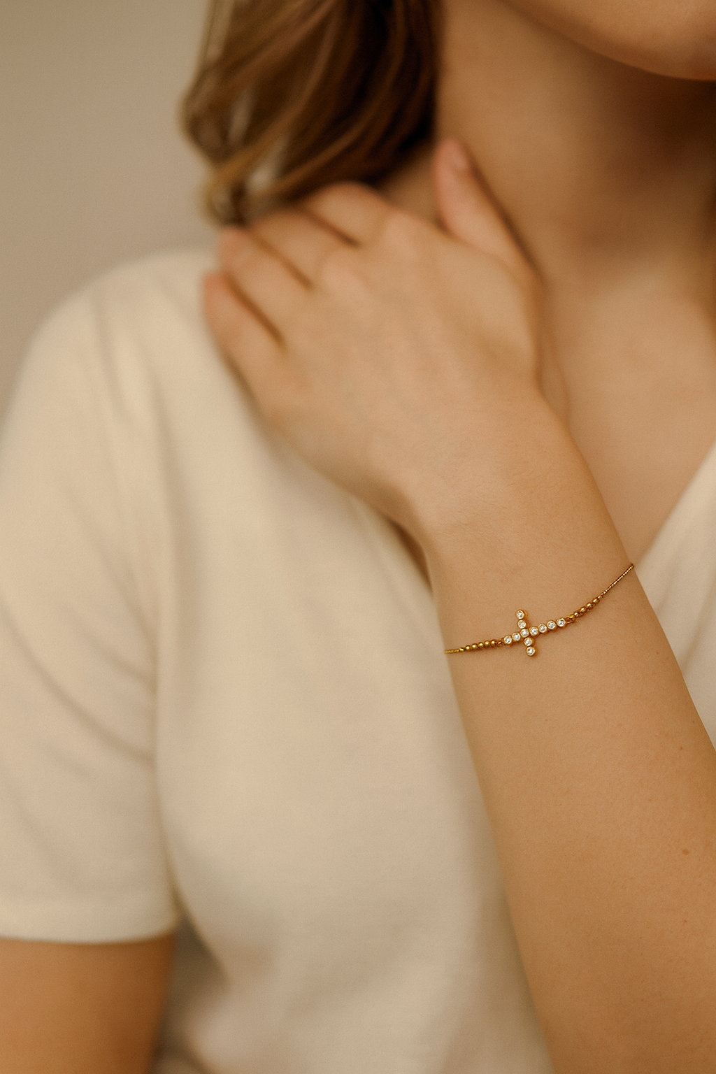 Cross CZ Adjustable Bracelet