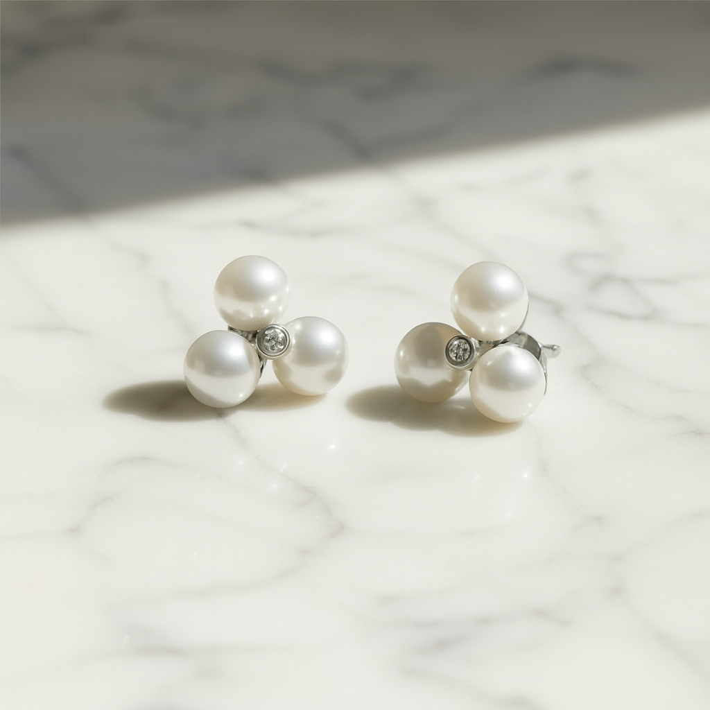 Triple Pearl Cluster Earrings