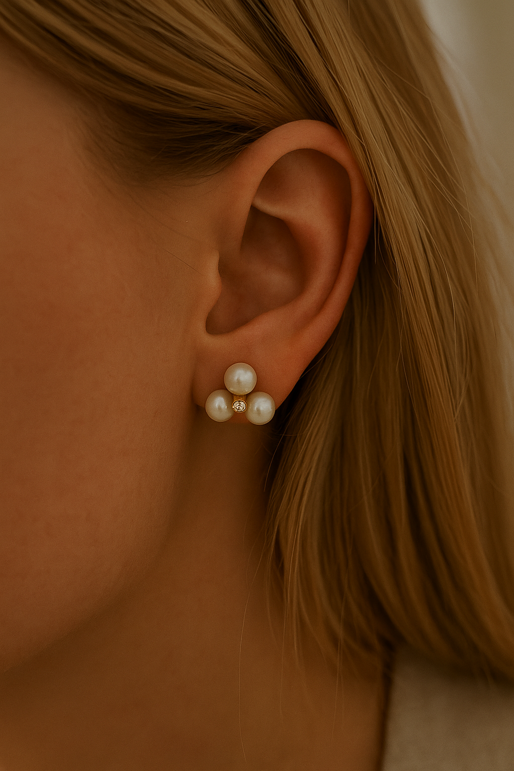 Triple Pearl Cluster Earrings