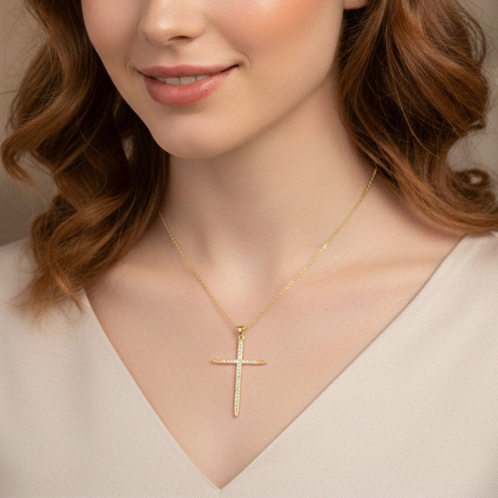 Sleek Diamond Cross Necklace