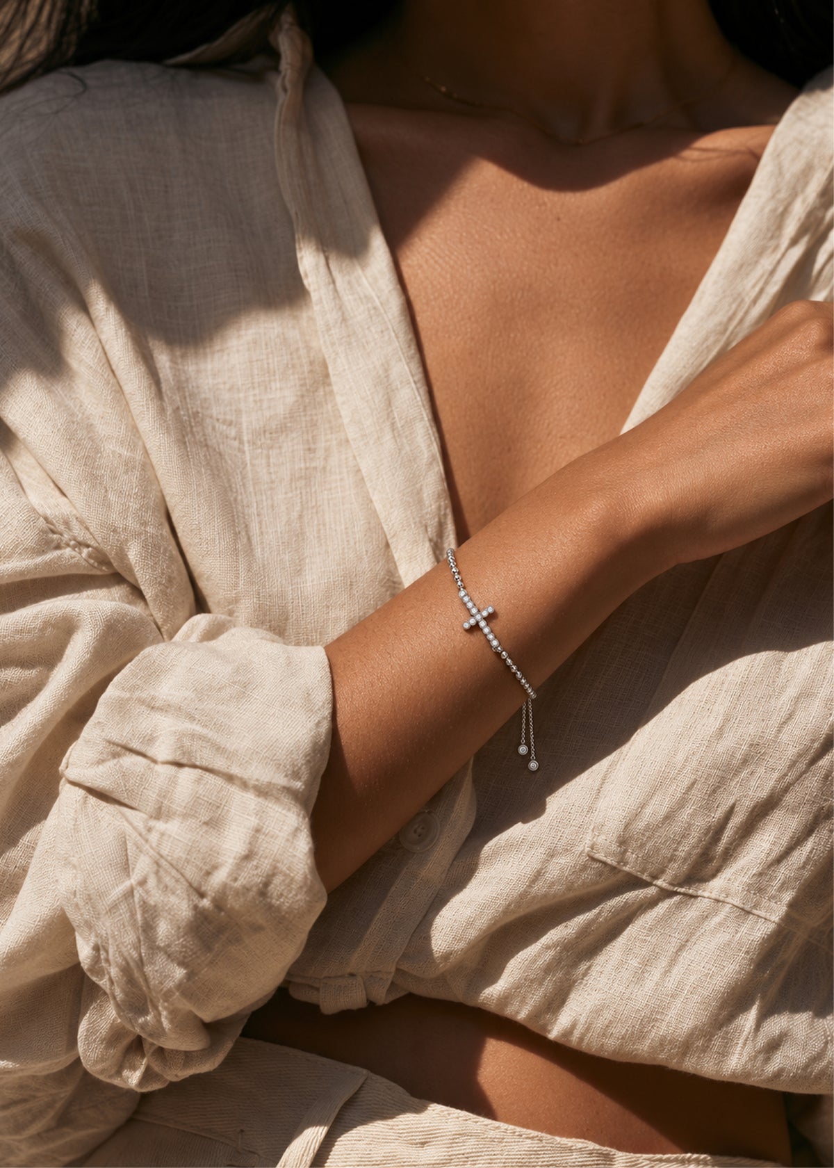Cross CZ Adjustable Bracelet