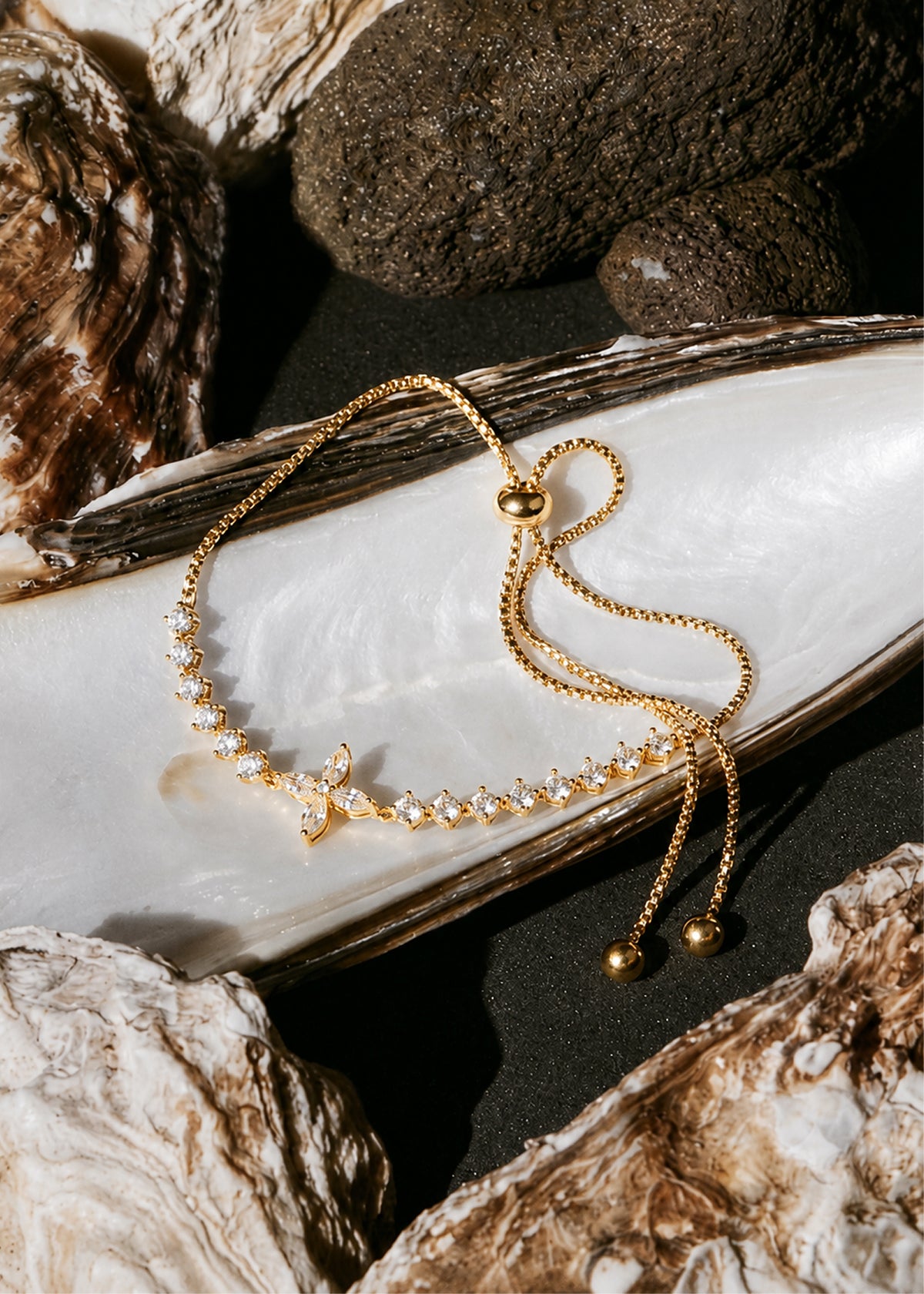 Floral CZ Adjustable Bracelet
