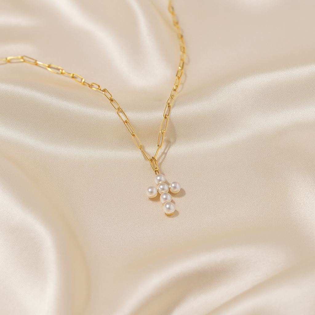 Exquisite Pearl Cross Necklace