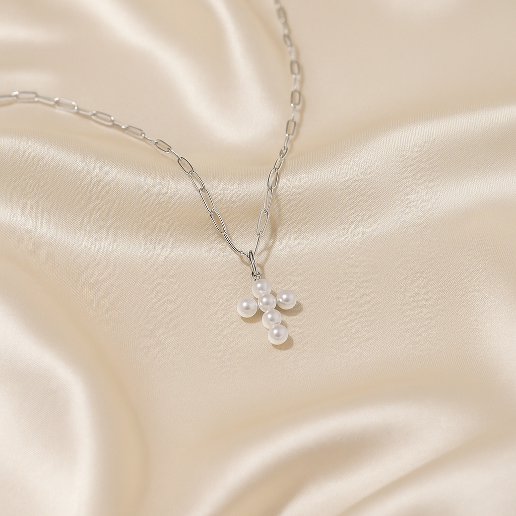 Exquisite Pearl Cross Necklace